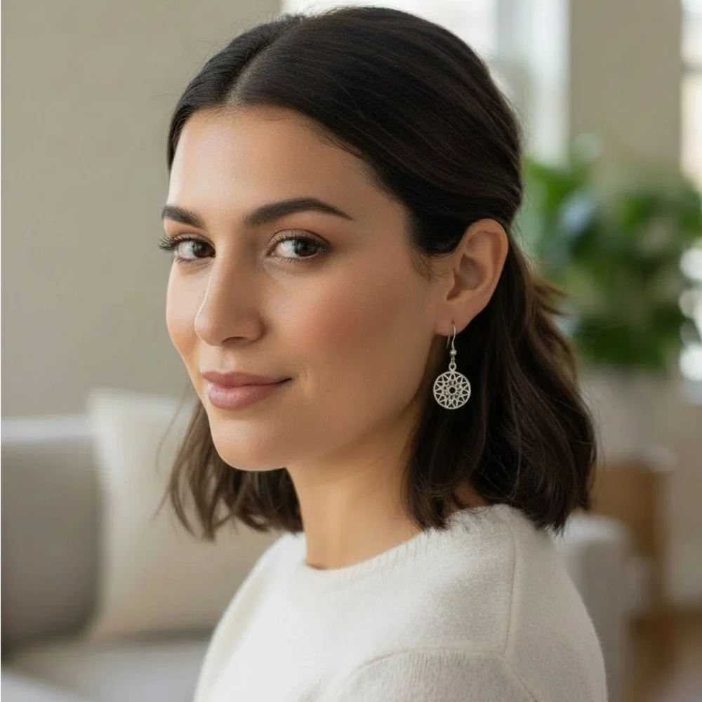 NWT 925 Sterling Silver Dainty Flower Dangle Drop Earrings! NEW! - Picture 3 of 3